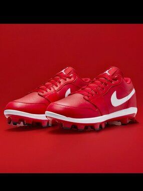 Nike Air Jordan 1 Retro Low Baseball Cleats Mens size 15  Varsity Red White New!